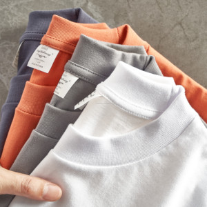 เสื้อยืดแขนยาวผ้าฝ้ายแขนยาวสำหรับผู้ชายเสื้อ260gsm คอกลมถักแขนสั้นผ้าฝ้าย - Product Image 1