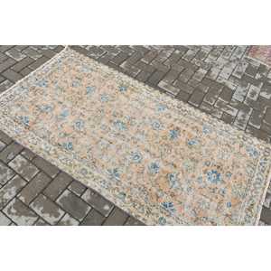 Alfombra Vintage de 3.3x6.4 pies (100x196 cm), Alfombra Turca con Borde Azul - Product Image 4