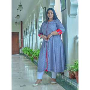 Chemise et Blouse Kurta en Rayonne à Imprimé Géométrique Élégant Bleu/Rose/Ray pour Femmes - Product Image 5