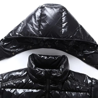 Manteau d'hiver matelassé pour homme, noir brillant, à capuche, fermeture éclair, motif léopard, emballage en forme de tambour, vêtement d'extérieur chaud et tendance