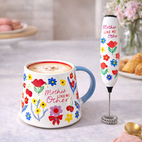 Kaffeetassen-Set Blumenmuster Keramiktasse mit Milchaufschäumer Geschenkset zum Muttertag Heim-Kaffee Großhandel