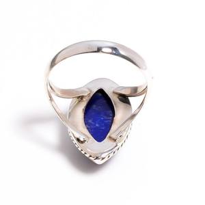 Elegante anillo de lapislázuli Plata de Ley 925 hecho a mano Marquesa corte joyería de piedras preciosas - Product Image 2