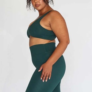 Sujetador deportivo verde sólido de alta calidad y bajo precio para mujer, pantalones cortos de cintura alta para bicicleta, conjunto de Fitness para gimnasio, dos piezas, 100% algodón, transpirable - Product Image 3