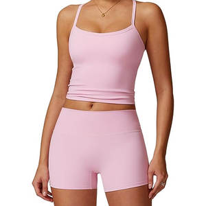 Conjunto de Yoga sin mangas ecológico para mujer, transpirable, de secado rápido, ligero, para gimnasio, deportes, pantalones cortos deportivos, cintura baja, corte lavado sólido - Product Image 1