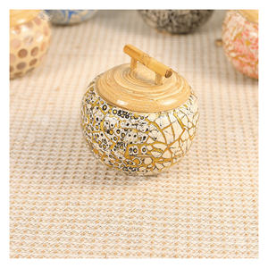 Unique Blue/Orange/<b>Pink</b> Eggshell & Mother-of-Pearl Inlaid Spun Bamboo Jar Handcrafted Decorative Box for Gifts and Ramadan - Product Image 4
