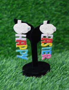 Pendientes de cuentas de conejito multicolor personalizados para CELEBRACIÓN DE Pascua, joyería de plata hecha a mano con diamantes para bodas, festivales - Product Image 2