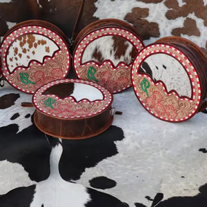 Bolso bandolera Circular de alta calidad, cuero de piel de estilo occidental con cremallera, bolso de cantimplora para mujer, forro de lona - Product Image 2