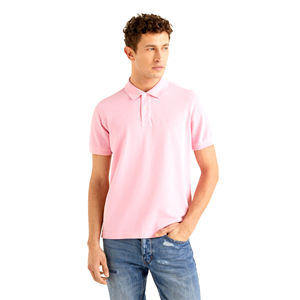 เสื้อโปโลแขนสั้นวินเทจสำหรับผู้ชายเสื้อยืดโพลีเอสเตอร์ถักสีพื้นพิมพ์ลายโลโก้ - Product Image 1