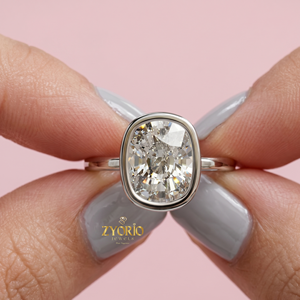 14K <b>Gold</b> Bezel <b>Set</b> Elongated Cushion Cut Solitaire Engagement <b>Ring</b> - Product Image 4