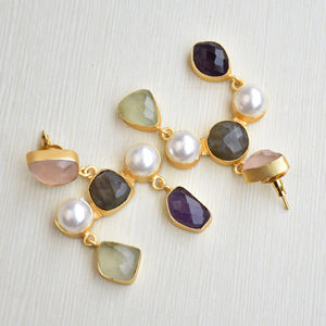 Clous en laiton ornés de pierres précieuses, vente en gros, perles artisanales, semi-précieuses, texture de laiton mat, design bohème chic, vente en gros de mode - Product Image 4