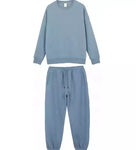 Vente en gros d'ensemble personnalisé hommes 100% coton fermeture éclair col rond sweat pantalons de survêtement longs bouffée imprimé écologique brodé - Product Image 5