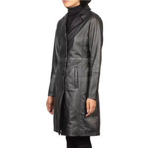 Manteau en cuir long pour femme, vêtement d'extérieur classique et tendance pour la saison automne-hiver, confortable - Product Image 3