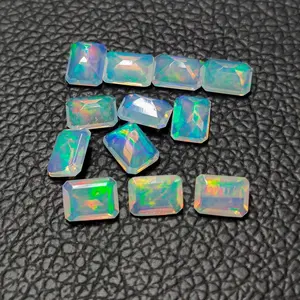 Certified Finest Quality Unique Natural Blue Fire Ethiopian Opal 10x12mm Faceted Octagon Wholesale Loose Gemstone For Jewelry