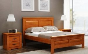 Modern Solid Wood Queen King <b>Bed</b> <b>Frame</b> with Wooden Headboard Premium Bedroom Furniture Hotel Home Villa OEM ODM Indonesia - Product Image 2