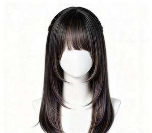 Peluca de cabello humano largo y liso con flequillo, postizo en capas para mujer, uso diario, cosplay - Product Image 1