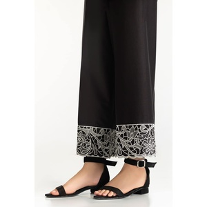 Pantalon large brodé noir IUSTTR-42003 avec dentelle, en mousseline respirante, taille mi-haute - Product Image 1