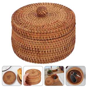 Cesta de Almacenamiento de Ratán con Tapa, Forma Redonda, Asas, Multiusos, para Decoración del Hogar, Organizador de Artículos Diversos Ecológico, Mejor Venta 2026 - Product Image 5