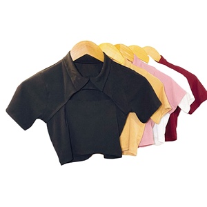 Camisetas de Verano para Mujer, Estilo Vintage con Puntos, Cuello Redondo, Manga Corta Abullonada, Ajustadas, de Seda/Algodón Elástico, con Cremallera Trasera - Product Image 3