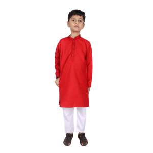 TRILOKI Kids Traditional Ethnic Wear <b>Red</b> Cotton Kurta Set with Pakistani Style for Boys Stitched Indian <b>Silk</b> Dress - Product Image 1