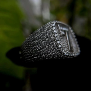 Luxury Iced Out Initial Letter E <b>Ring</b> VVS Moissanite Diamond 925 Silver Pavé Hip Hop <b>Statement</b> <b>Ring</b> - Product Image 2