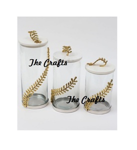 ชุดกระป๋องแก้วพร้อมลายทองคำเปลวพร้อมฝาหินอ่อนสำหรับตกแต่งโต๊ะกล่องขนมหวาน - Product Image 4