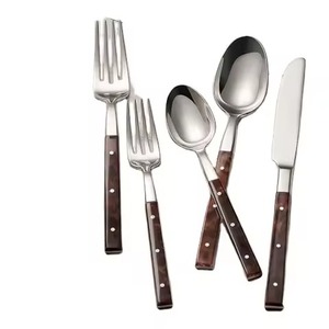 Juego de Cubiertos de Metal con Acabado Plateado y Mango de Madera para Mesa de Comedor, para Restaurantes de Lujo, Utensilios de Cocina - Product Image 1