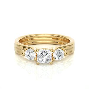 Princess & Round Cut Prong <b>Set</b> Three Stone Diamond <b>Ring</b> For <b>Women</b> - Product Image 1