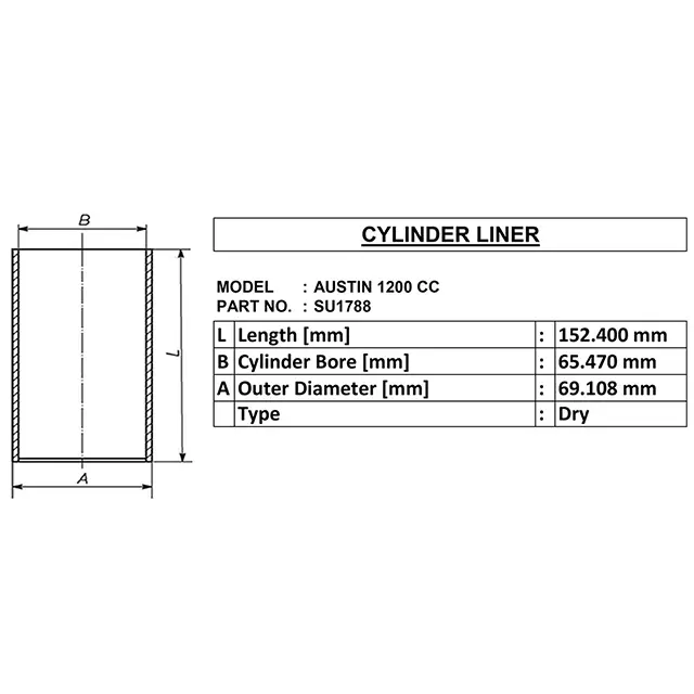 Austin SİLİNDİR GÖMLEĞİ cc oe için kuru 1200:-su1788 id:-65.47mm od:-69.108mm uzunluk:-152.4mm hindistan'da yapıldı