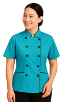Chaqueta de Chef Profesional de Manga Corta para Mujer, Uniforme Culinario, Colores Personalizados, Polialgodón, para Restaurante, Bar
