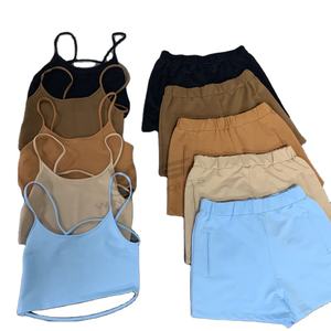 2024 ล่าสุดแฟชั่นการพิมพ์ฤดูร้อนชุดสั้นสบายๆสีทึบผู้หญิงชุดชั้นในและชุดสั้น - Product Image 1