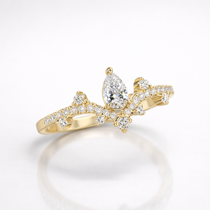Anillo de Boda de Oro de 14K con Diamante Moissanita de Corte Pera Redondo, Elegante Anillo de Diamante Moissanita de Corte Pera Redondo para Bodas - Product Image 2