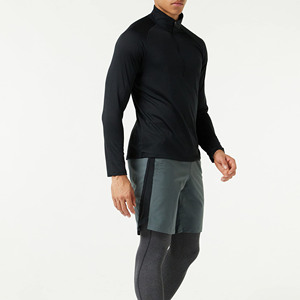 High Neck 1/4 Zip Long Sleeve Gym <b>Jacket</b> Compression <b>Workout</b> Pullover Spandex/Polyester Quick Dry Breathable OEM Supply - Product Image 2