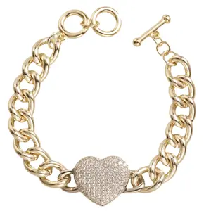A7445BK / A6944 Best seller - Heavy Chunky Real Gold Plated Two Tone Cable Link Chain Toggle Bracelet