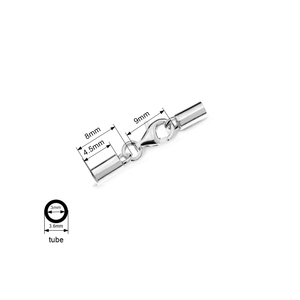 Embout avec fermoir en argent sterling 925 9mm fermoir mousqueton 3mm chambre à air pour collier de cordon en cuir - Product Image 2