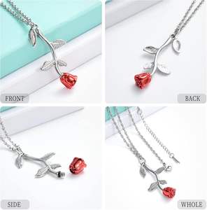 Argent Rouge Rose Fleur Urne Collier Crémation Bijoux pour Cendres pour Femmes Filles Urne Souvenir Humain Médaillon Titulaire Taille Personnalisée - Product Image 4