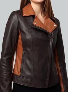 Chaqueta Universitaria de Cuero Genuino para Mujer, Cierre Asimétrico, Corte Ajustado, Ropa de Abrigo de Invierno con Forro de Algodón, EE. UU. - Product Image 4