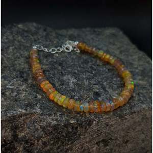 Ethiopian Fire Opal 925 Sterling <b>Silver</b> <b>Bracelet</b> Gold Plated Number Pattern with Pearl Beads for Party or Gift - Product Image 2