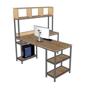 L-shaped Rubber Wood & Iron Frame <b>Computer</b>/Laptop <b>Table</b> with Integrated Bookshelf 160x140x158cm - Product Image 2