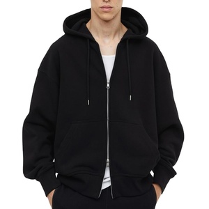 Vente en gros de sweats à capuche personnalisés avec fermeture éclair en coton pour hommes, sweats à capuche oversize avec épaules tombantes streetwear, sweats à capuche fonctionnels à double fermeture éclair pour hommes - Product Image 4