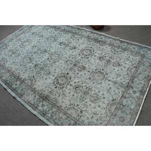 Tapis Turc Bleu Vintage 5.6 X 9.1ft Style Boho Laine Faite à la Main avec Support en Latex pour Chevet Rectangle Patchwork Motif - Product Image 4