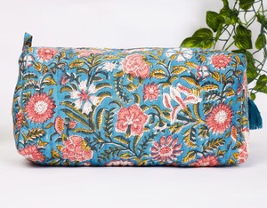 Bridal Party Gift | Eco-Friendly Quilted Cotton Makeup <b>Bag</b> Trio | Handmade Indian Travel Case <b>with</b> <b>Zipper</b> Closure Large Capacity - Product Image 3