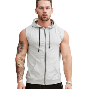 Workout Bodybuilding Zipper <b>Sleeveless</b> <b>Hoodie</b> Oversized Plain Men's Zip up <b>Sleeveless</b> Hoodies Manufactured By SAQRAT SPORTS - Product Image 5