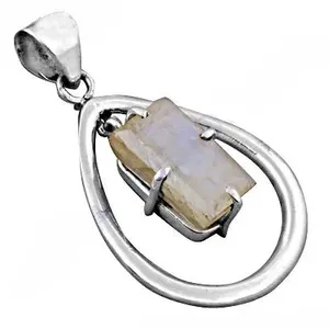 Pendentif Goutte d'Eau Solitaire avec Incrustation de Pierre Naturelle, Monture Bezel, Argent 925, Minimaliste, Unisexe, Usage Quotidien, Hypoallergénique - Product Image 2