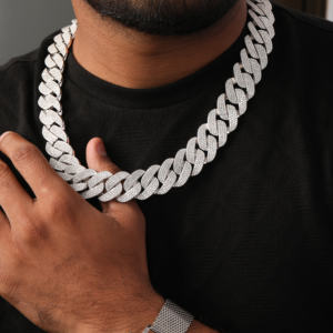 Chaîne de luxe style hip-hop pour hommes en argent sterling 925 à maillons cubains style moissinatie entièrement glacé avec diamant rond - Product Image 3