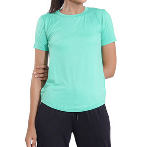 T-shirt de gymnastique en polyester 100% pour femmes, col rond, haut en jersey à manches courtes pour vêtements de sport d'été - Product Image 1