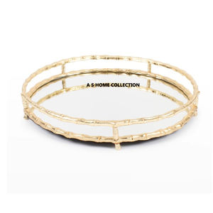 Dernier style élégant en métal aluminium avec miroir en verre forme ronde décoration unique plateau de service à bon prix - Product Image 1