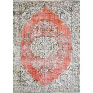 Alfombra Vintage de Lana 9x12 Roja y Naranja, Anudada a Mano, con Medallón, Rectangular, con Patrones de Rompecabezas y Patchwork, para Entrada, Pasillo y Sala de Estar - Product Image 1