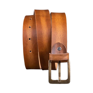 Cinturón de hebilla de Pin de cuero genuino tostado para hombre OEM de alta calidad al por mayor 2025 cinturones personalizados de Jeans informales de diseño elegante para hombre - Product Image 2