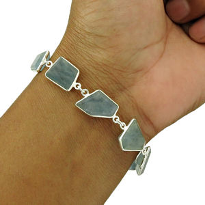 Piedra preciosa de Aguamarina natural 925 plata esterlina FORMA DE cabujón pulsera de estilo clásico joyería hecha a mano precio al por mayor proveedores - Product Image 3