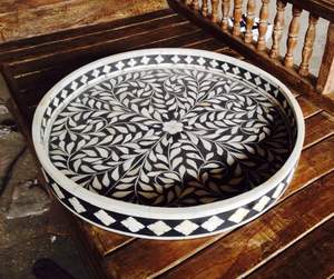 NATURAL BONE INLAY <b>TRAY</b> Handmade Serving <b>Tray</b> Luxury Bone Inlay Ramadan Breakfast Food Fruit Coffee Tea <b>Decorative</b> <b>Tray</b> at low - Product Image 3